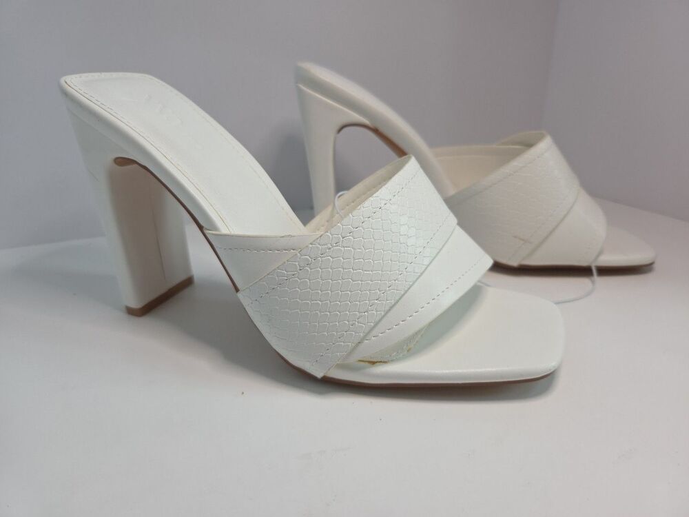 YVO People Open Toe White Highheeled Slip On sandal Snakeskin Embossed Sz 8W NEW